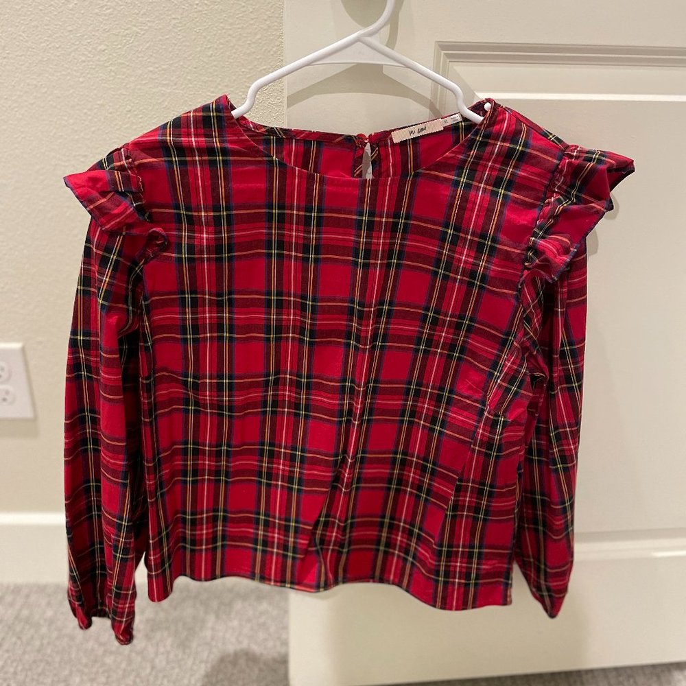 FRANCESCAS-Long sleeve plad ruffle long sleeve top